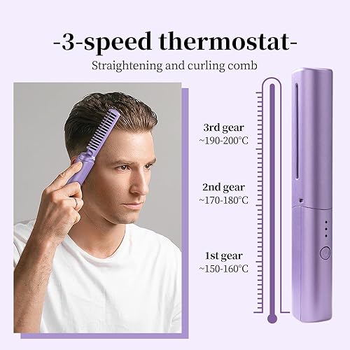 Miniatura 5 de Peine de peluquería de cerámica suave, peine de peluquería 2025 para cabello liso y rizado, peinado inalámbrico portátil 2 en 1, peinado de