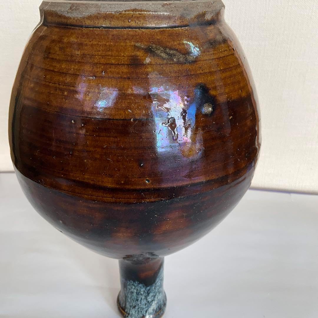 松代焼　褐釉白彩徳利　江戸時代後期〜明治時代頃 松代焼 褐釉白彩徳利 江戸時代後期〜明治時代頃 松代焼