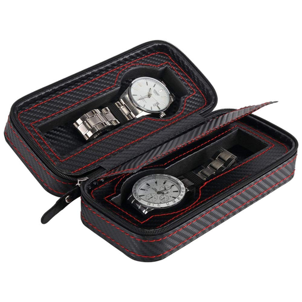 Scatole per Orologi Scatola porta orologi da uomo in pelle con cerniera, espositore, 2 scomparti, nera per il Compleanno
