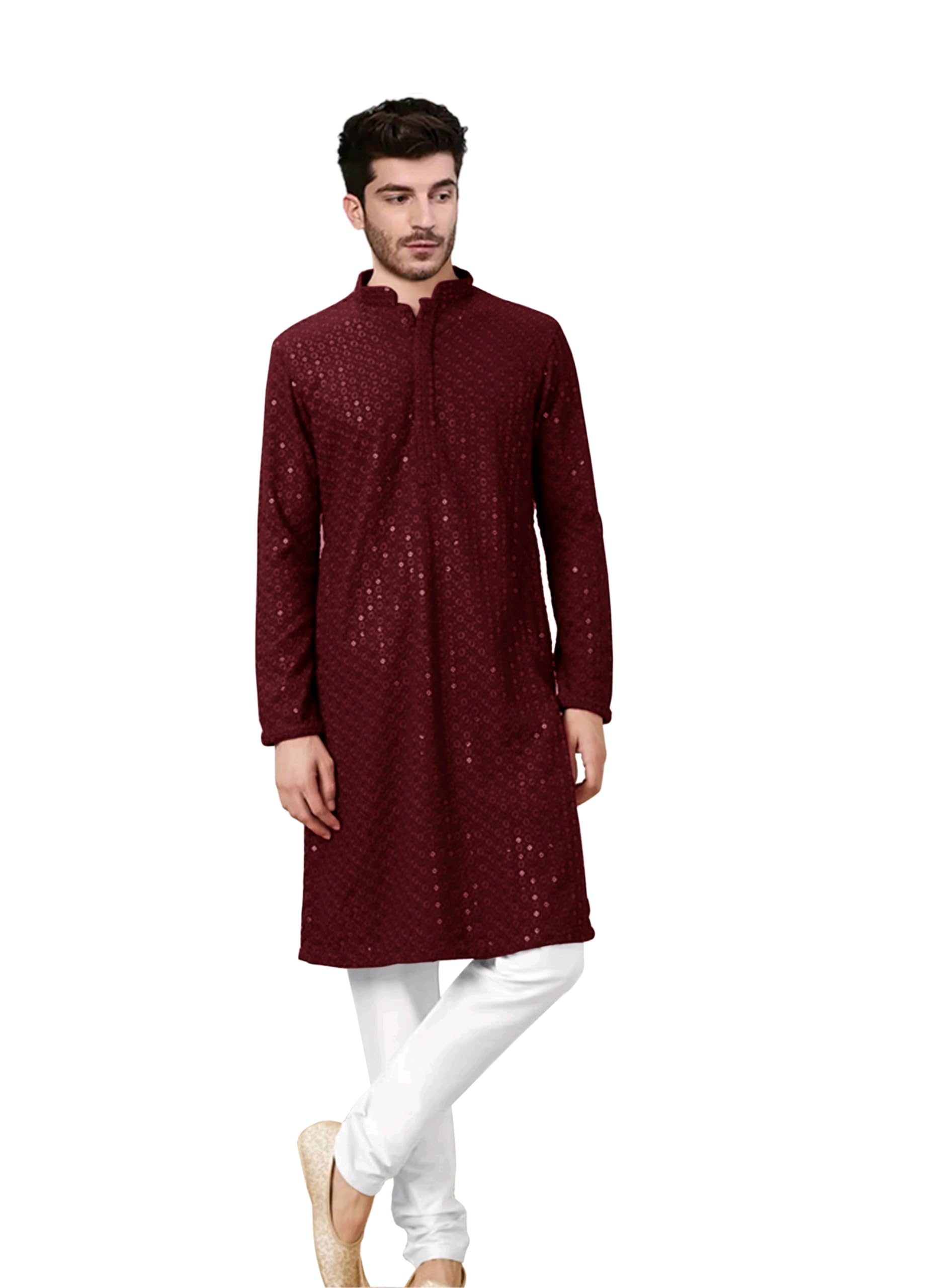 Highlander The Lucknavi Kurta Set | Men Chikankari Embroidered Work | Traditional Wedding Party Functional | Sequence Kurta with Churidar in neutral