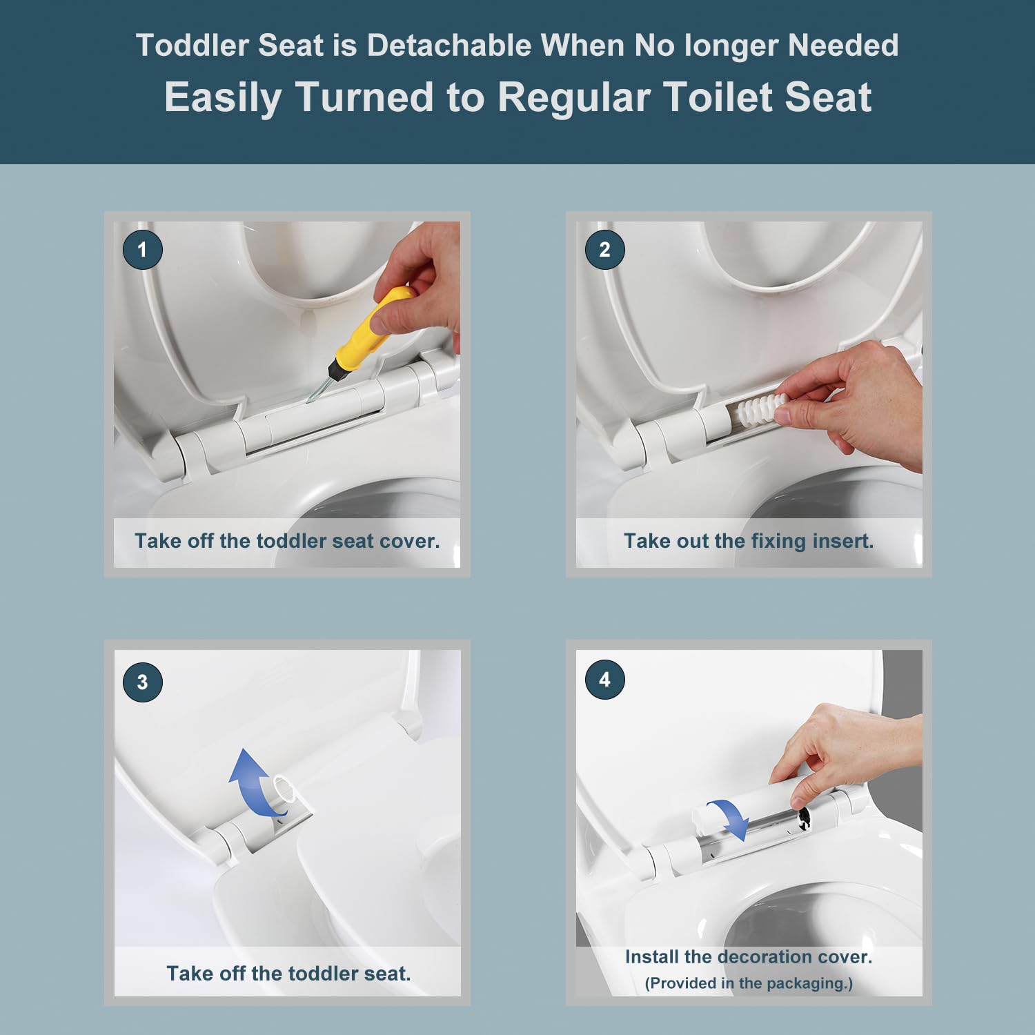 Asiento de inodoro alargado de cierre lento con asiento para niños pequeños, asiento de entrenamiento para ir al baño, fácil de instalar y quitar, nunca se afloja, color blanco
