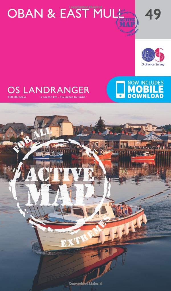 Ordnance Survey Unisex Pink Landranger Active 49 Oban & East Mull Map With Digital Version,