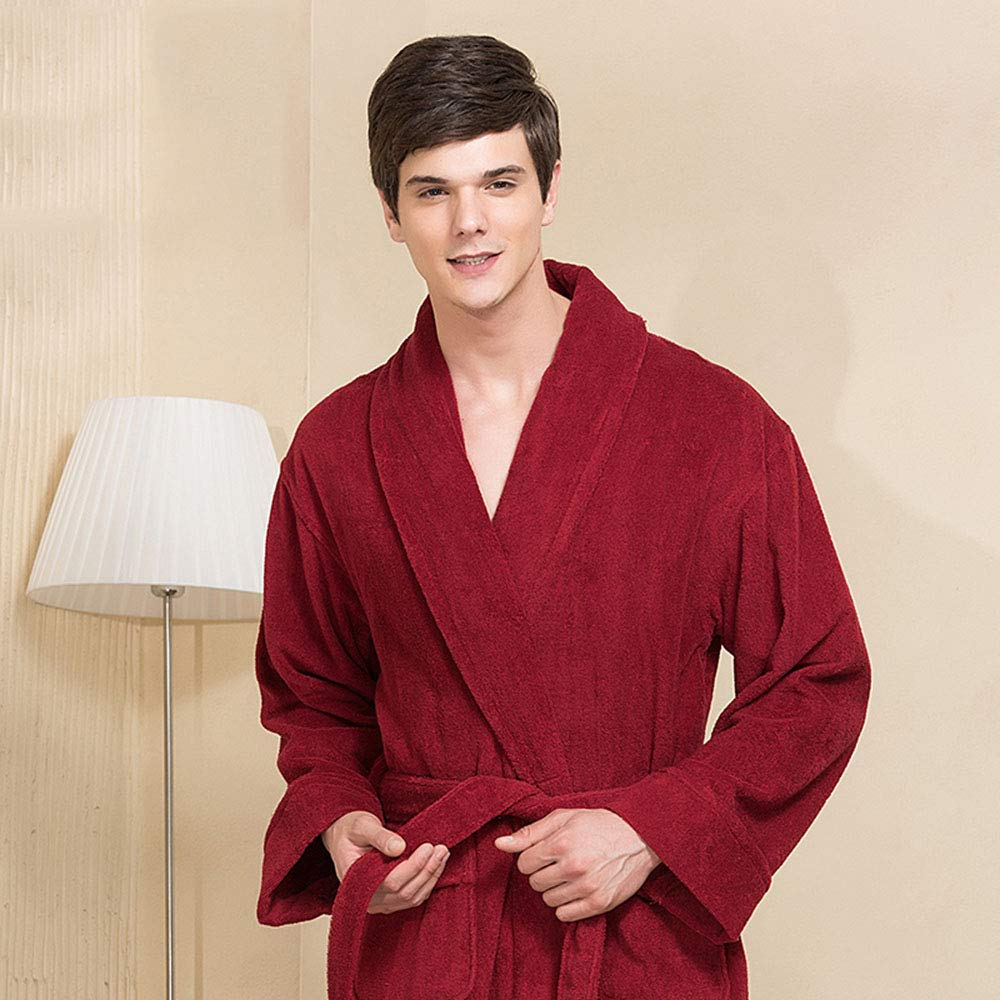 Albornoz Extra Larga, Batas de Algodón Unisex Pareja, Bata de Hotel de Color Sólido con Engrosamiento y Bolsillos y Cinturón
