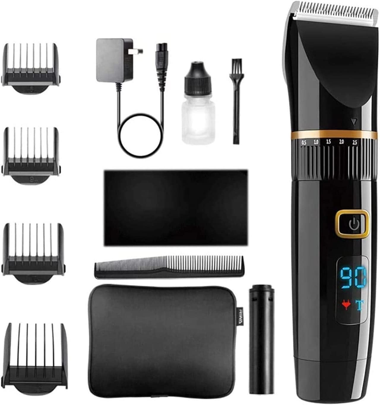 LIIAV Cortapelos profesional - Recortador de barba recargable Kit de corte de pelo inalámbrico con cuchillas impermeables de titanio y cerámica for corte húmedo/seco, 5 velocidades ajustables con capa
