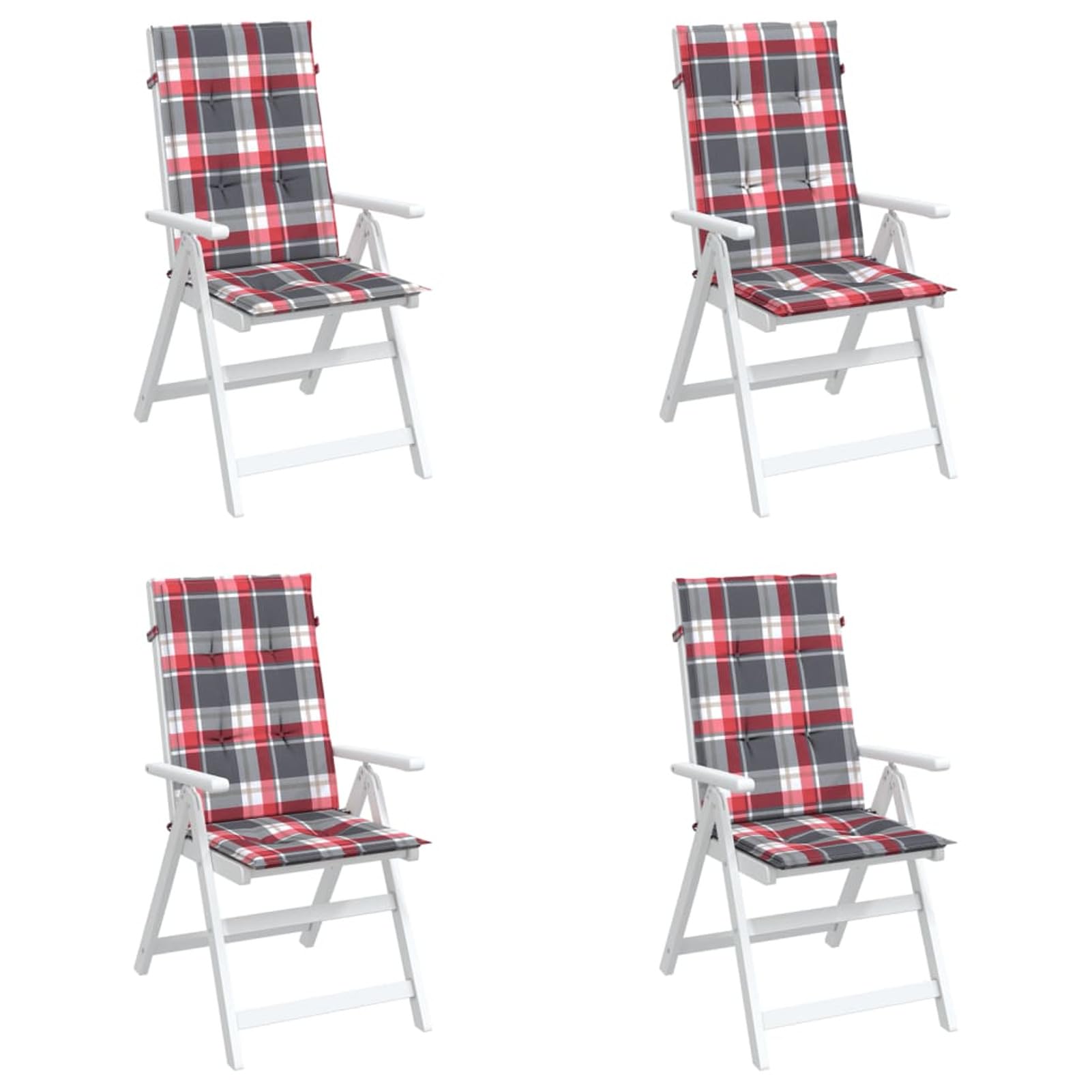 LAPOOH Cojín Silla jardín Respaldo Alto 4 uds Cuadros Rojo 120x50x3 cm, Cojines para Butacas De Jardin, Cojines Sillas Cocina, Cojines para Sillas De Terraza, Cojin Silla Exterior