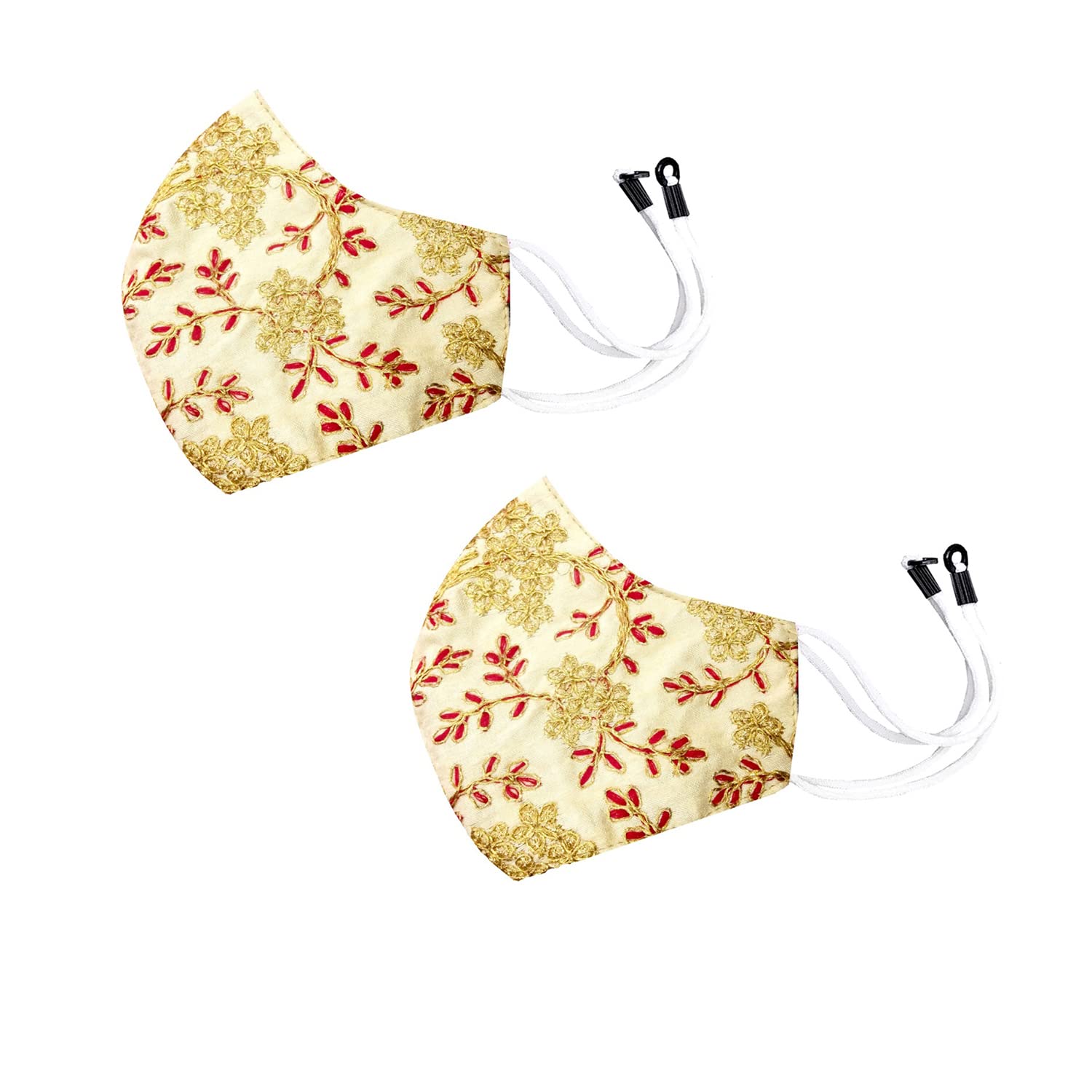 Fclues Women and Men for Marriage Golden Function Mask, Wedding, Party, Casual, Safty Protection, Reusable, Free size, FL Pink ( Pack of 2), Multicolour, One Size (MSK-00100-FLW-PK2PC)