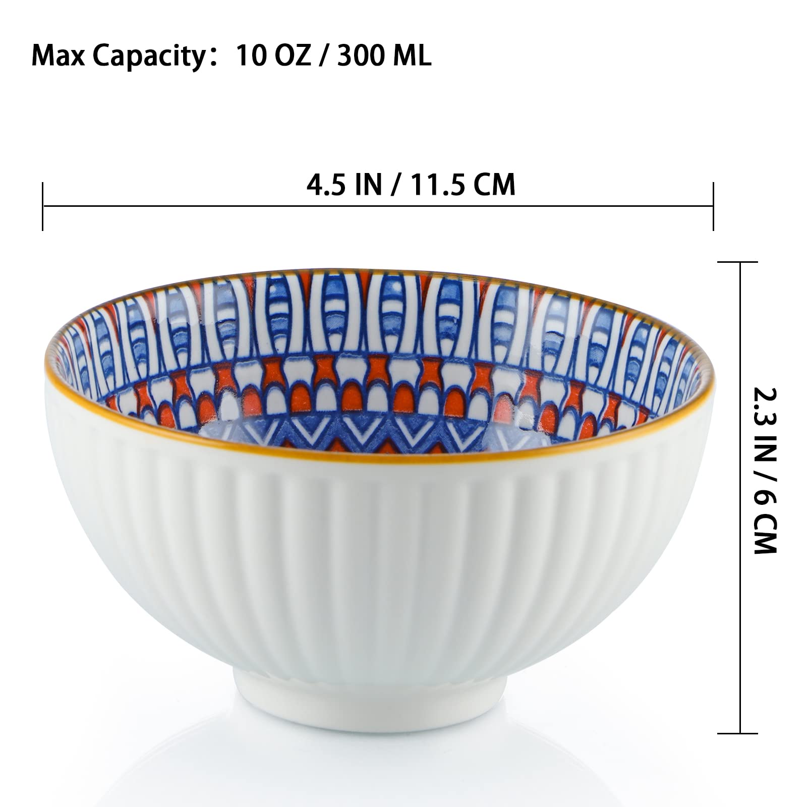 Skelang 6 Pcs Bols en porcelaine,300ml bols à céréales, bols de style bohème, pour pour céréales, soupe, dessert, collation, fruits, salad (motif géométrique)