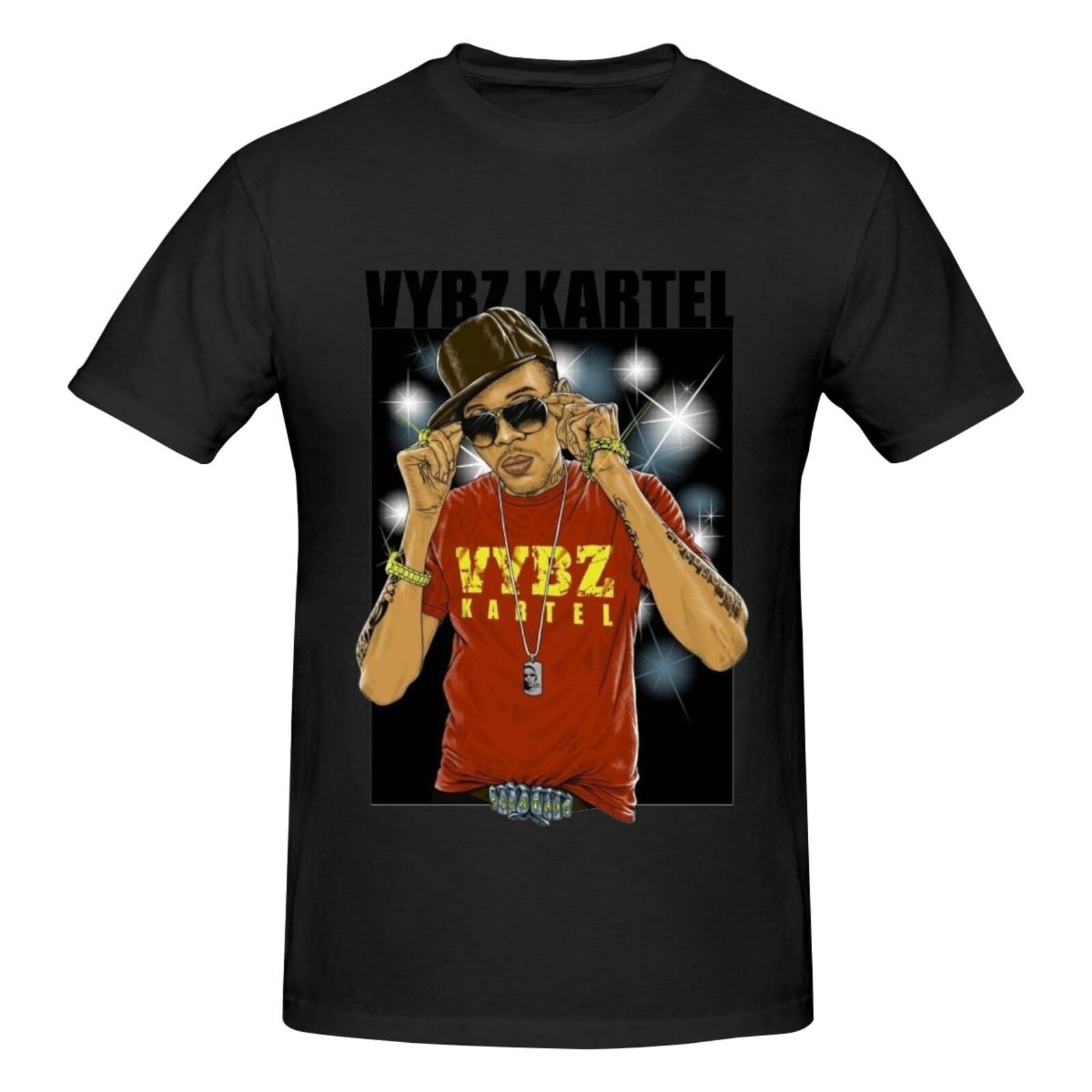 Vybz Kartel T-Shirt Men's Short Sleeve Graphic Casual T-Shirts Fashion Cotton Outdoor Tees Black