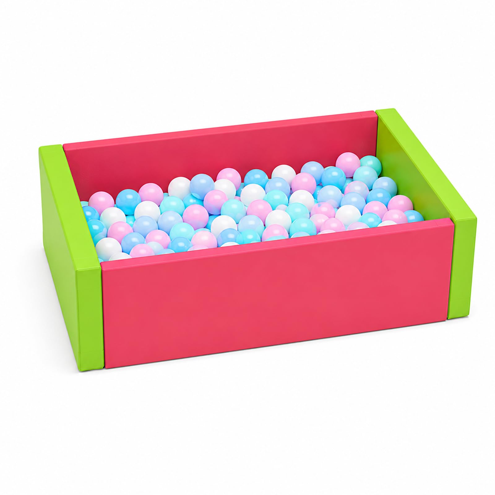 Schaumstoff Ballgrube Grün-Rosa für Kleinkinder ab 1 Jahr, formstabile Spielwanne aus PU, kombinierbar mit Kletterbausteinen, leicht zu reinigen, für Kinderzimmer & Kindergarten