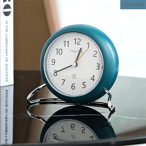Miniatura 3 de Qesonoo Reloj despertador redondo sin tictac funciona con pilas función de emisión de luz reloj despertador súper silencioso diseño simple y