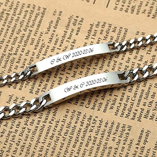 Jovivi Free Engraving - Personalized Silver Tone Stainless Steel His and Hers Couple Bracelet Link Polished,Valentines Gifts