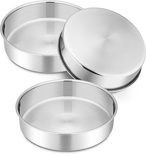 Miniatura 9 de P&P CHEF Molde para pasteles de 9.5 pulgadas, 1 bandeja redonda para hornear pasteles, de acero inoxidable, para cocinar al vapor, no tóxico y