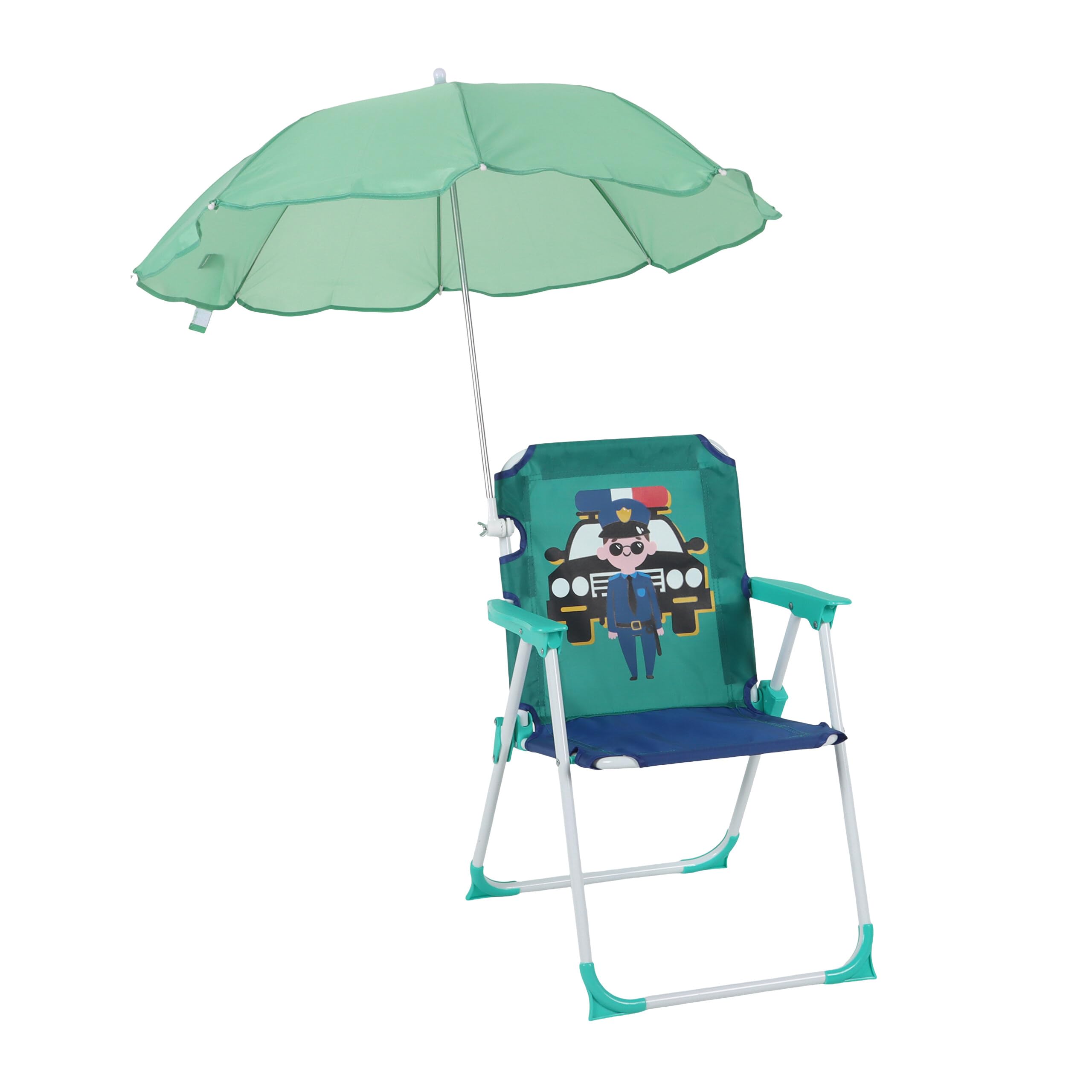Relaxdays Silla Infantil Plegable con sombrilla, Camping/Picnic, 51,5x36x37,5 cm, policía, Multicolor