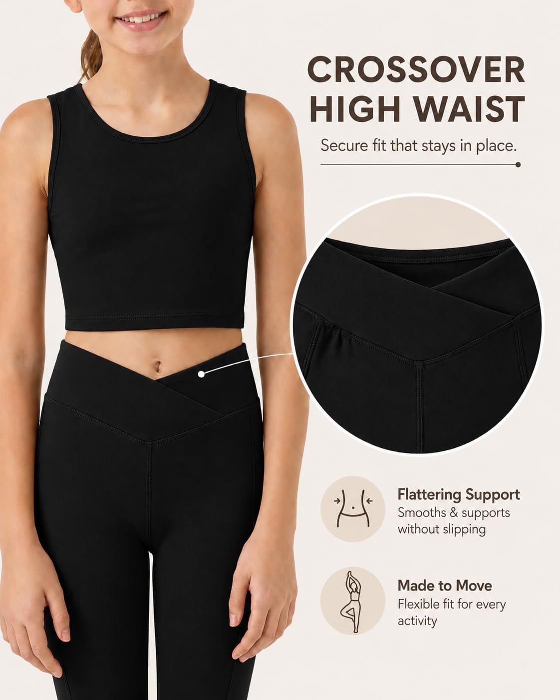 Chichoo Girls 2 Pcs Activewear Set,Sleeveless Crop Tank Top + High Waist Pocket Leggings,Dance Gymnastics Yoga Outfit