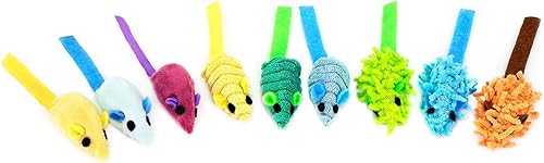 Miniatura 7 de CHIWAVA 27 ratones de juguete para gatos de 2 pulgadas a rayas con sonajero surtido pequeño ratón interactivo para gatos de interior mezcla de