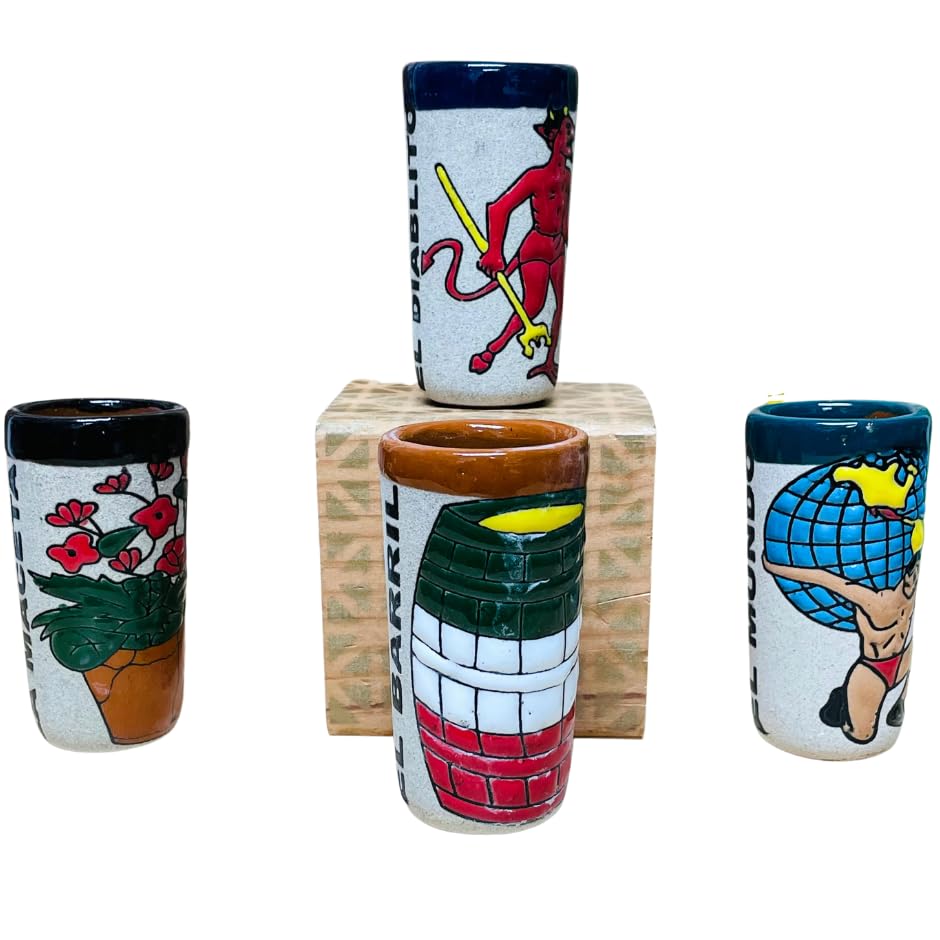 Miniatura 2 de Set of 4 Arrenoso Loteria Tequilero - Loteria Shot Glass - Clay Shot Glasses - Guelaguetza Designs