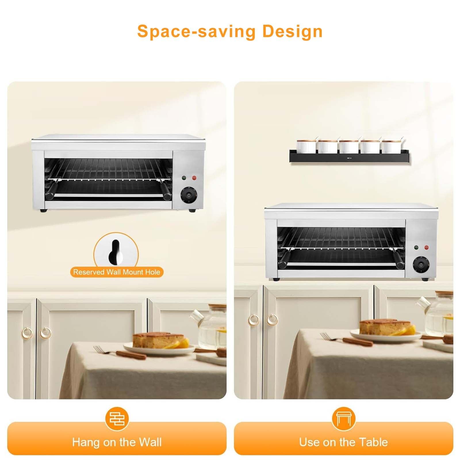 Salamandra Da Tavolo Elettrica - Cuoci-Bistecche In Acciaio Inox Da 2000 W, Macchina Sciogliformaggio Da Parete, Girarrosto Elettrico Per Barbecue - Doppia Spia Luminosa, Piastra Per Pesce E