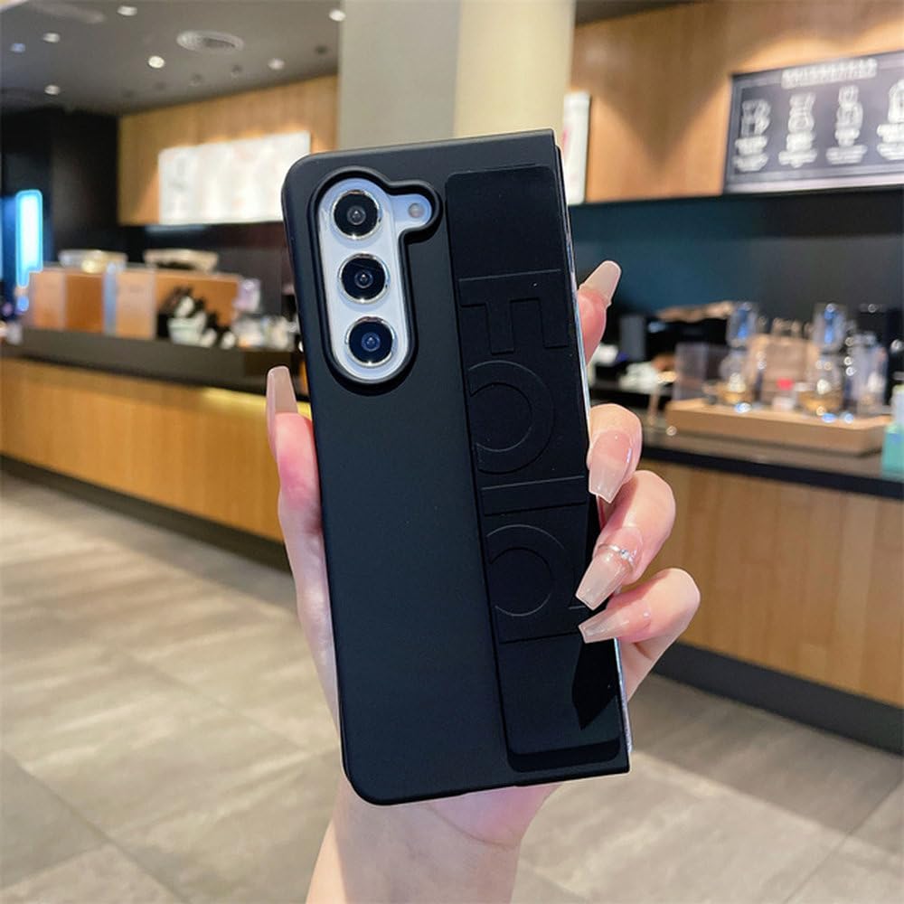 Funda Mate para teléfono con Soporte para Correa de muñeca para Samsung Z Fold 3 4 5 Fold3 ZFold3 Fold4 Fold5 Contraportada de Color sólido, Negro, para Galaxy Z Fold 5