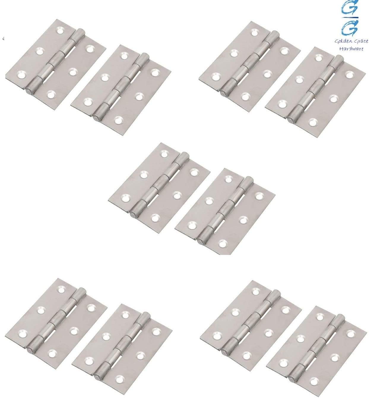 Golden Grace Butt Hinges in Chrome Finish, Timber Door Hinge - 5 Pairs - 75mm 3"