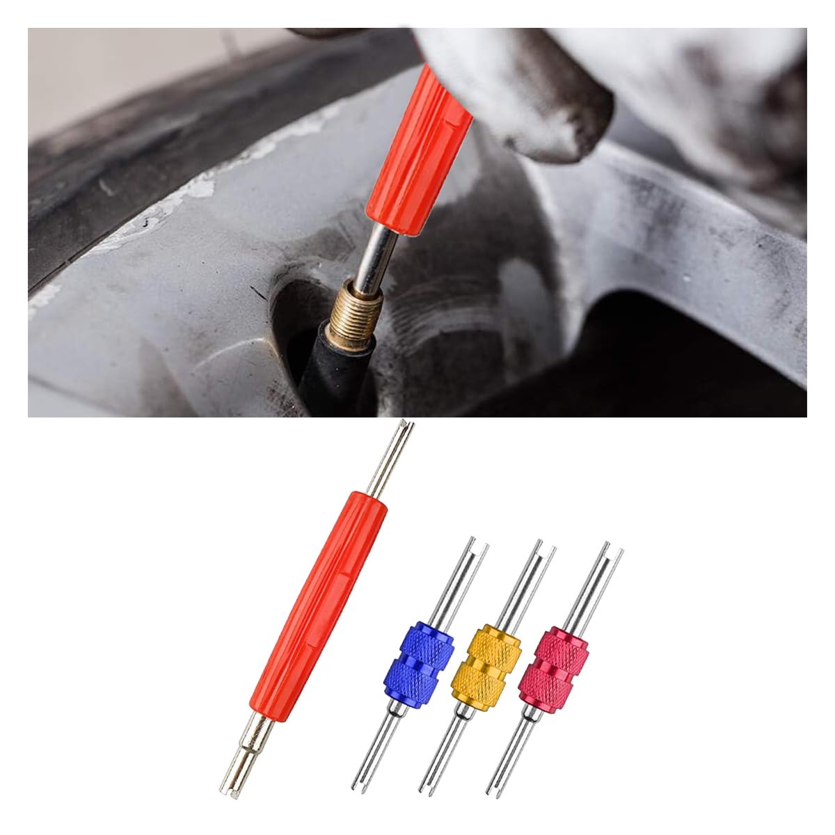 4PCS Car Valve Core Removal Tool Set, R134 R12 A/C HVAC Air Conditioning Valve Stem Core Remover Tools, Tire Repair Tools, AC Line Repair Tools for HAVC R22 R32 R410A