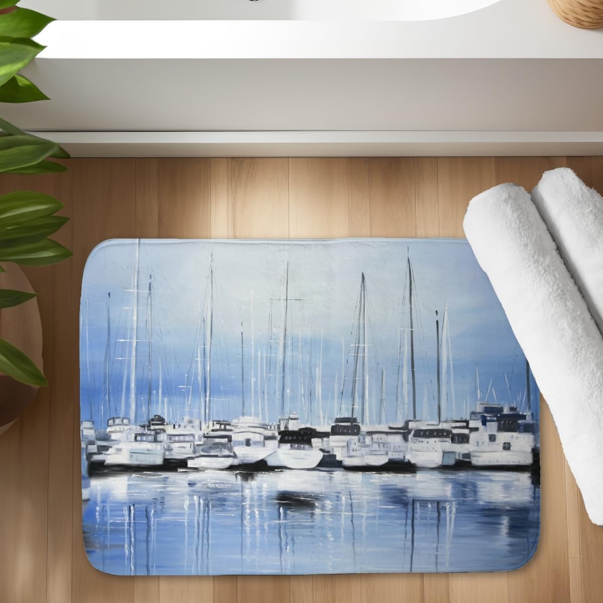 Begin Home Decor C1BM1724ZKEN1W 17 x 24 in. Boats At the Dock - Living Room Sea Bath Mat for Home Decor