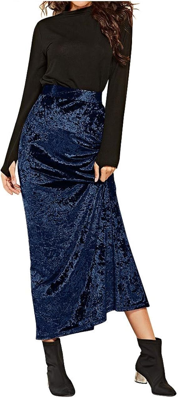 Amazon Oiwenjuanh ベロア ペンシルスカート レディース ベルベット タイトスカート マキシスカート ハイウエスト ウエストゴム 無地 セックシー ベーシック 着痩せ 可愛い 体型カバー プリーツ おしゃれ カジュアル オフィス 可愛い エレガント 春夏秋 スカート 通販