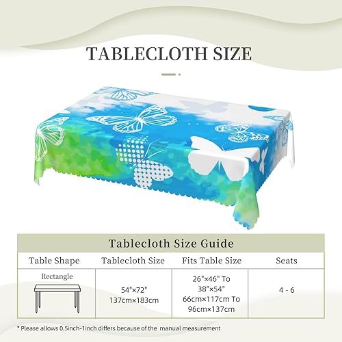 Miniatura 5 de Aimeryup Blue Green Butterflies Table Cloth Rectangle Table,Waterproof Tablecloth Rectangle Table Cloth Tablecloths for 6 Foot Rectangle Tables