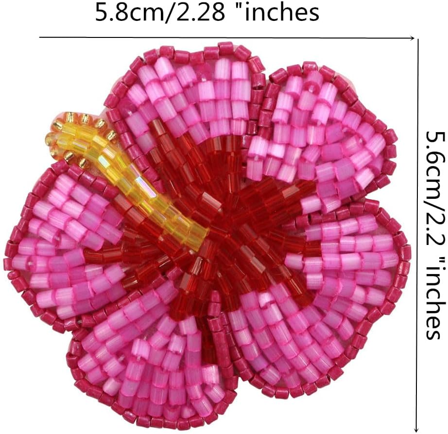 Flower Beaded Patches for Clothing Handmade Rhinestone Floral Applique Decorated Motifs Sew On DIY Garment Accessory 2pieces (E Mix 2pieces)
