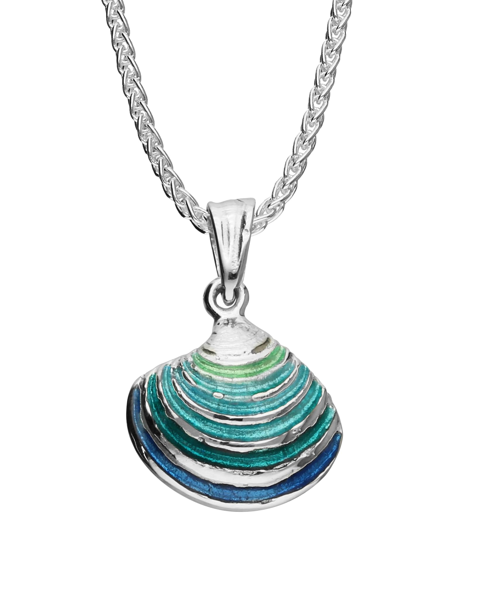 ORTAK 925 Sterling Silver Handmade Pendant Necklace | Venus Shell Inspired Design | Hand Enamelled In Mangrove Colourways | Scottish Fine Jewellery | Made In UK