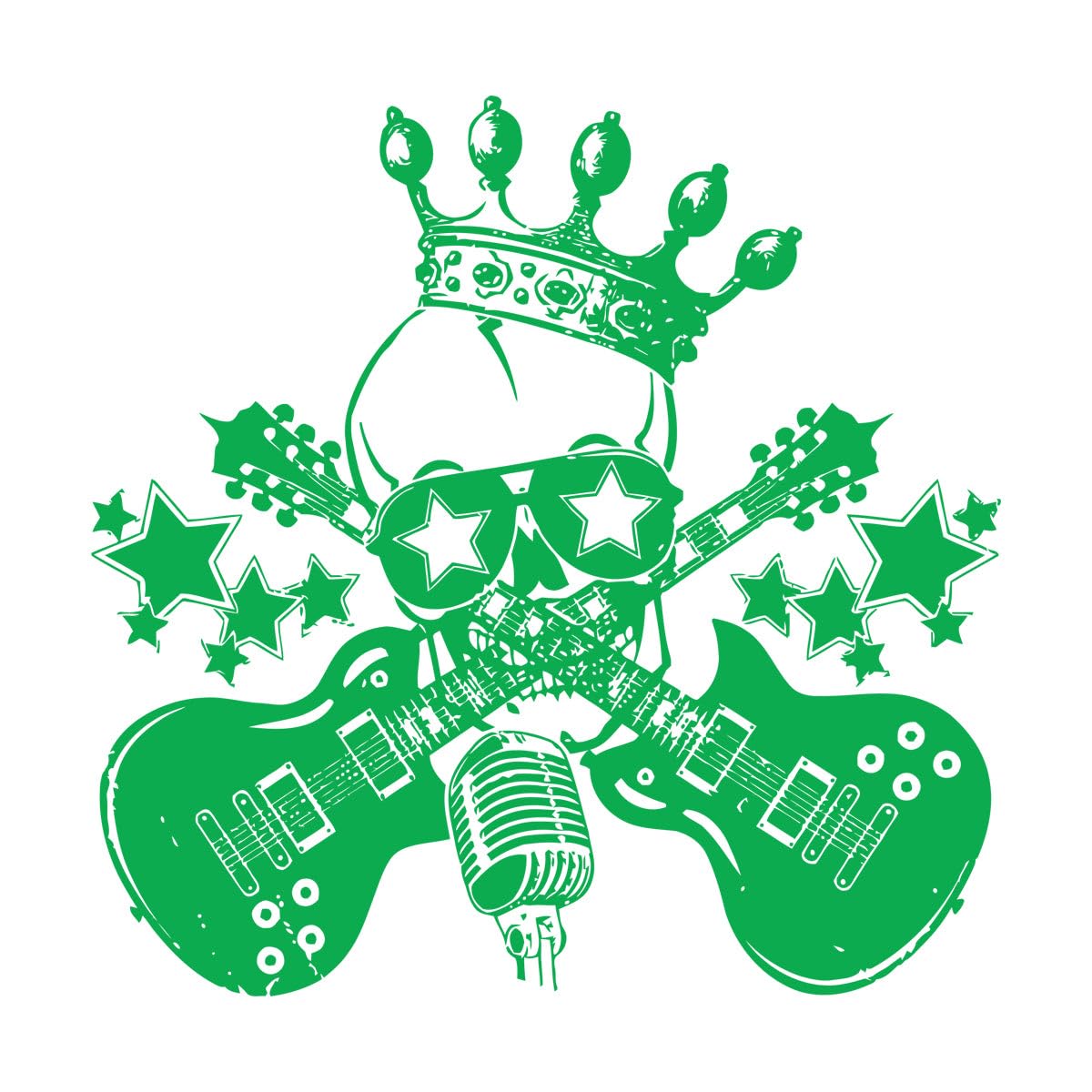 Rock Skull Head Pattern Vinyl Wall Decals Music Guitars Wall Sticker Microphone with Stars Wall Murals Decoration Extra Large - 73x75cm — image 1