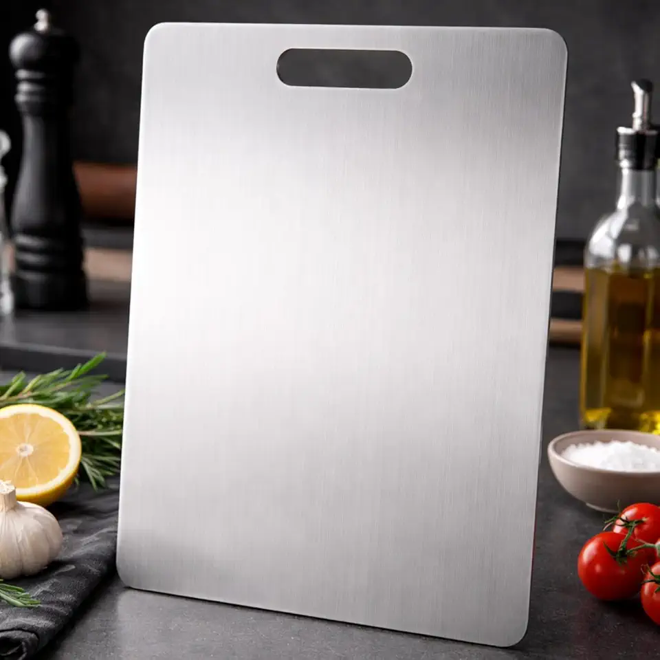 Tábua de Corte de Aço Inox – Alta Durabilidade, Higiênica, Antibacteriana, Não Porosa, Ideal para Cozinha, Carnes e Alimentos, Resistente, Design Moderno, Fácil Limpeza, Alta Durabilidade Premium
