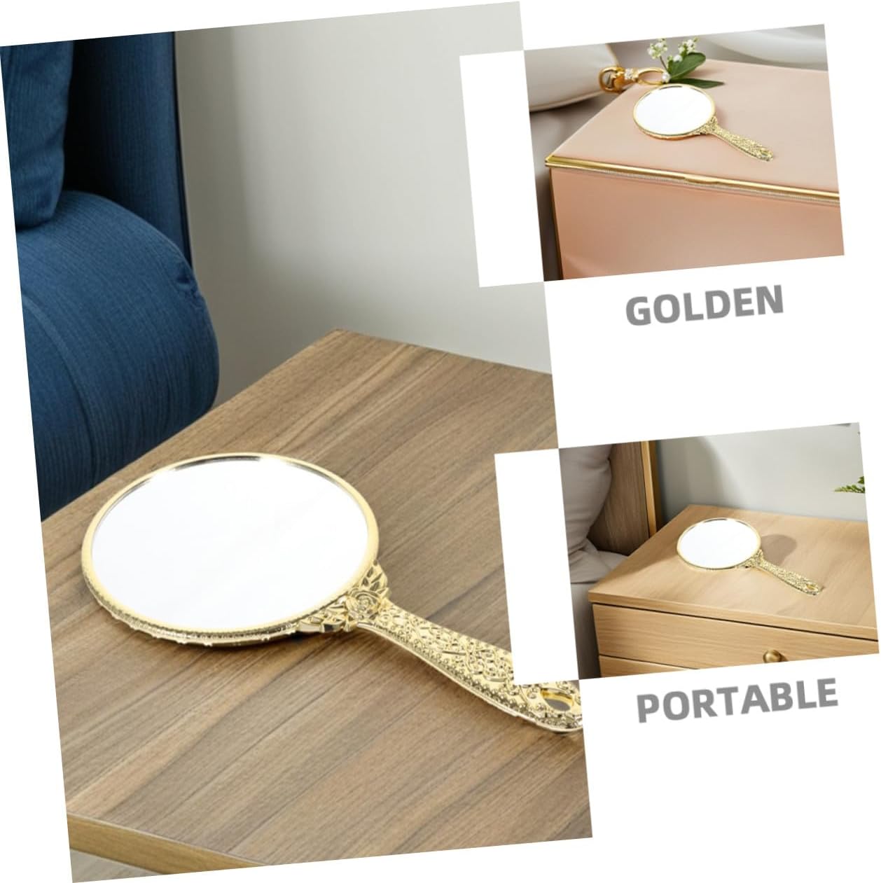 Vintage Style Handheld Vanity Mirror 2pcs Small Round Rose Handle Makeup Mirror for Travel and Daily Use