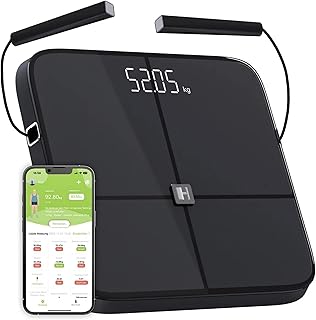 HAMMER Körperanalysewaage Body Screen TX in schwarz - Körperwaage mit 43 Gesundheitsdaten, Körperfettwaage mit 8 Sensoren, Innovative, segmentale Körperanalyse, Waage mit App und Bluetooth