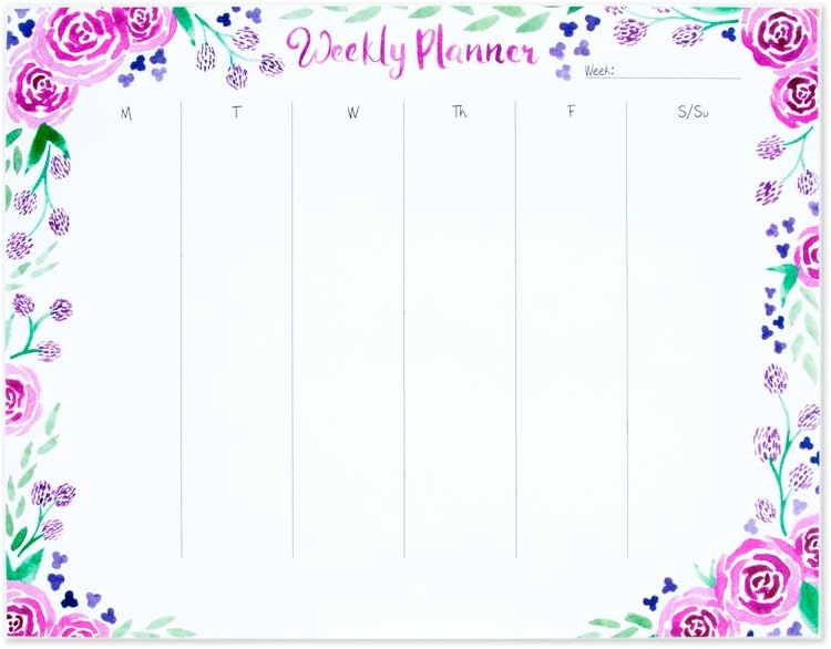Pretty weekly planner notepad for daily schedule and to-do lists, desk and cubical accessory for women.