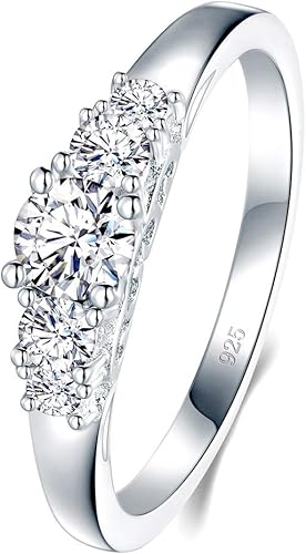 BORUO Anillo de plata de ley 925, circonita cúbica, anillo de compromiso de eternidad