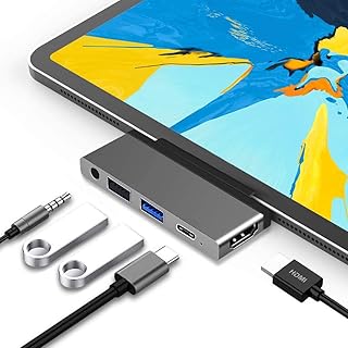 navor 5-in-1 USB C Hub, USB Type-C Adapter with 4K HDMI, USB 3.0 Port, USB 2.0 Port, 60W Power Delivery, 3.5mm Audio Jack, Compatible with iPad Pro 11 (2018/2020/2021) & iPad Pro 12.9(2018/2020/2021)