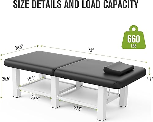 Miniatura 2 de Mesa de masaje estacionaria plegable con respaldo y espacio de almacenamiento, 6 patas cuadradas, marco de metal, piel sintética, 30.5 pulgadas de