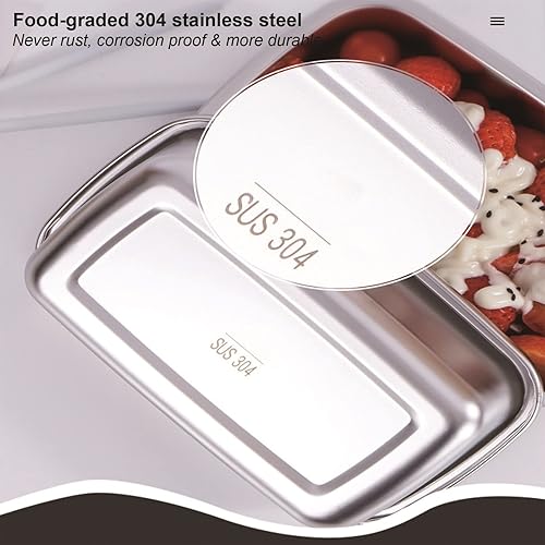 Miniatura 4 de CORAHE Recipiente de acero inoxidable 304 para almacenamiento de alimentos con tapas, recipientes herméticos de metal para alimentos, apilables,