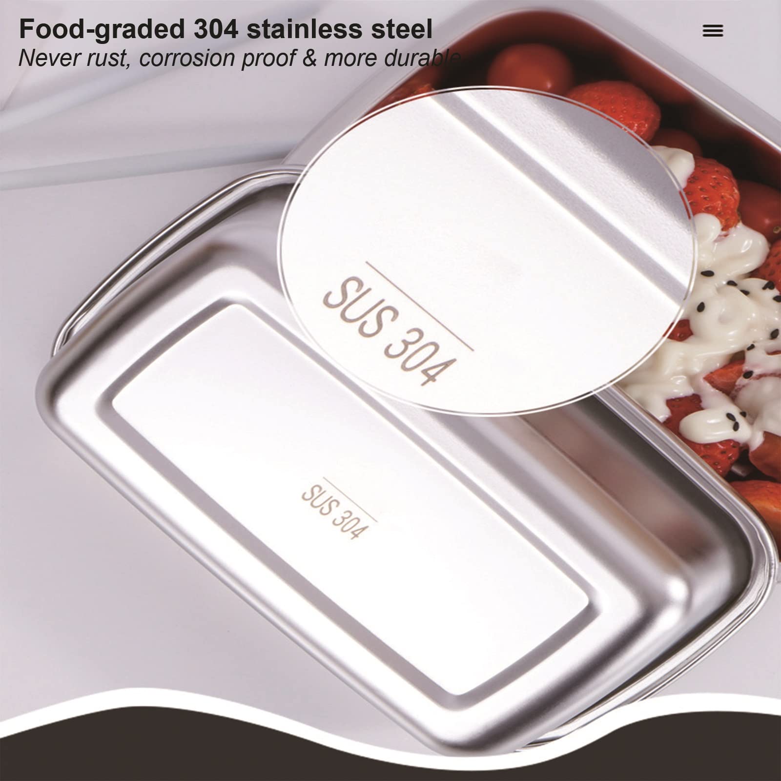 3 Piezas de Contenedor Grande de Almacenamiento de Alimentos de Acero Inoxidable 304 con Tapas Contenedores Herméticos de Metal for Alimentos Contenedores Apilables for Preparación de Comidas for Cong