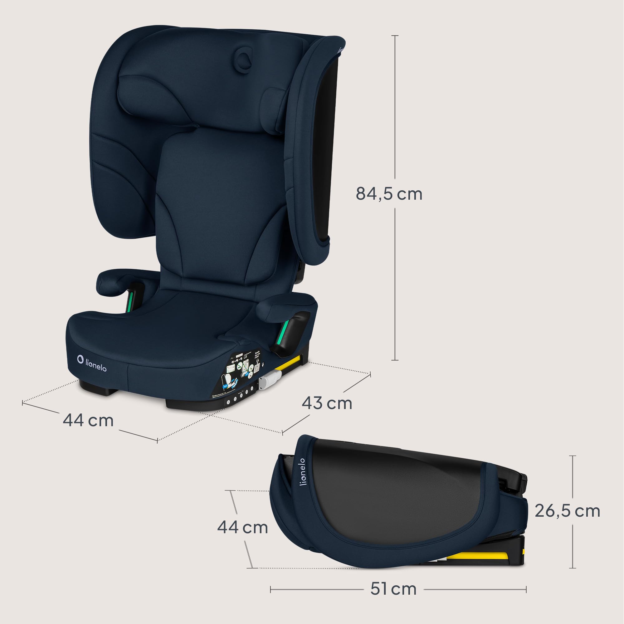 Lionelo Orin Silla Coche i-Size 100–150 cm, ISOFIX, Silla Coche Plegable y Ligera para Viaje, Reposacabezas 14 Posiciones, Respaldo Reclinable, Asiento Niños Grupo 2/3, asiento coche niños 4 años