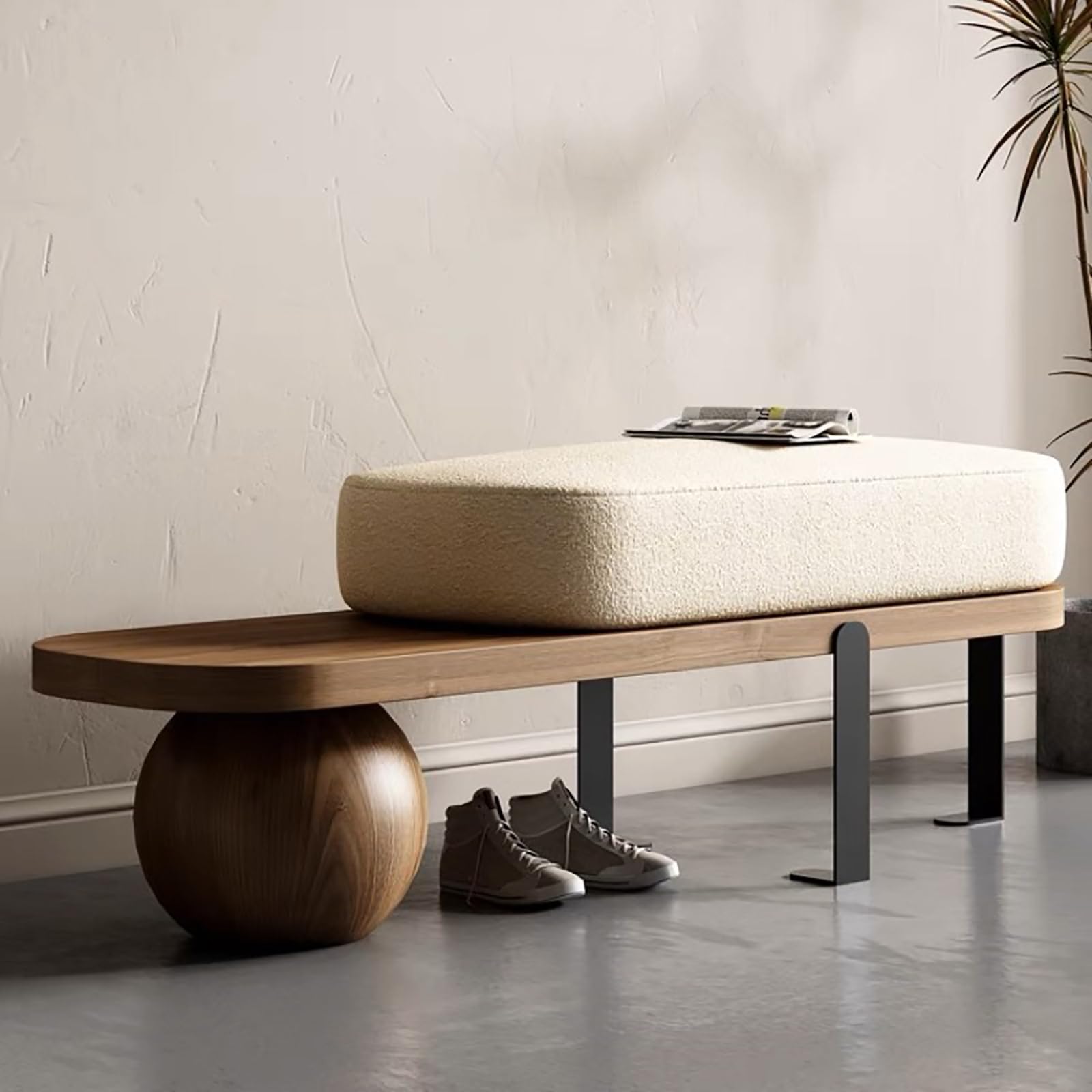 Banco de madera y metal de 80 cm para entrada y pie de cama