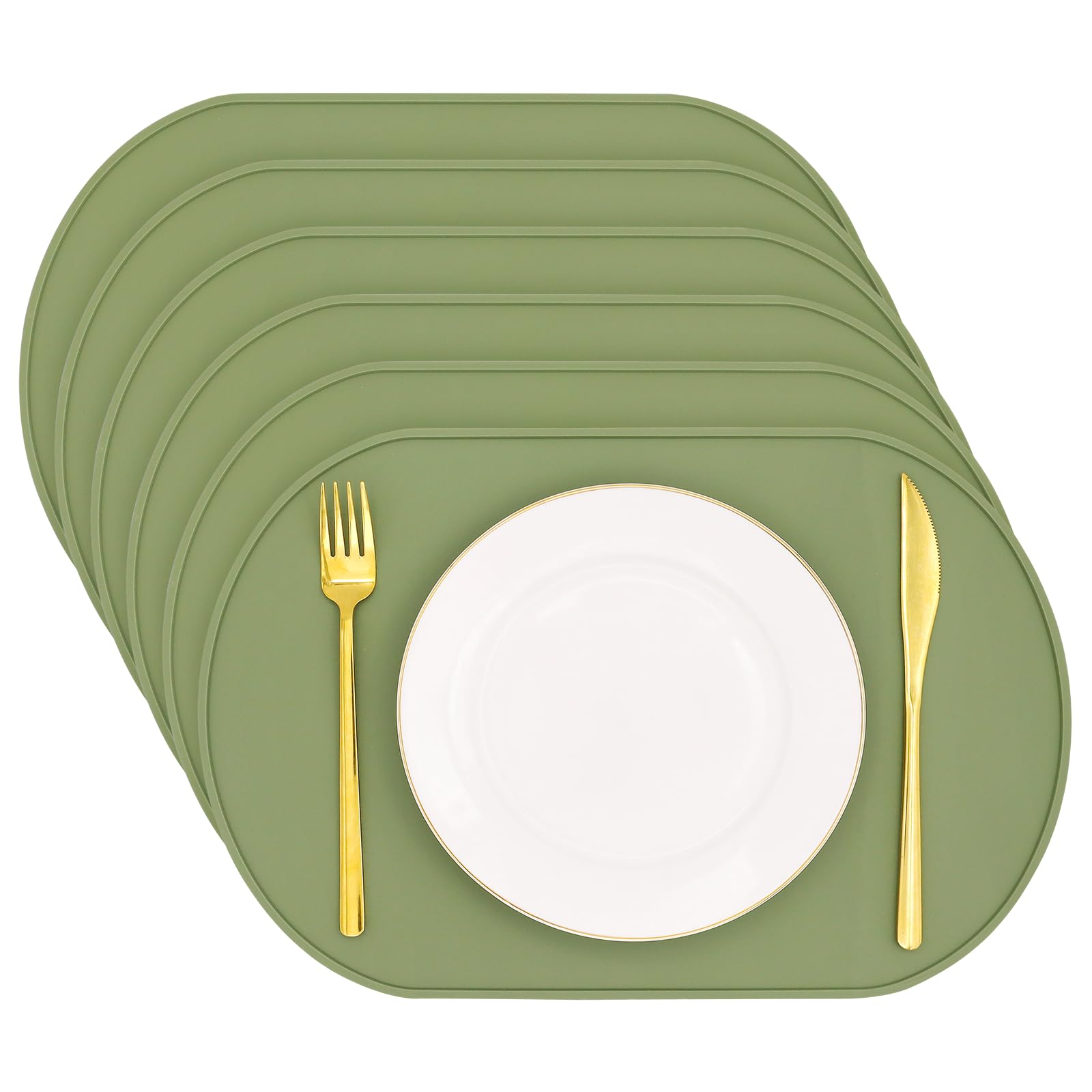 yuuzue Silicone Placemat Set of 6, Heat Resistant Placemats for Dinning Table, Reusable Portable Kids Baby Placemats, Waterproof Stain-Proof Toddler Food Mats, Easy to Clean Silicone Mat Oval Placemat