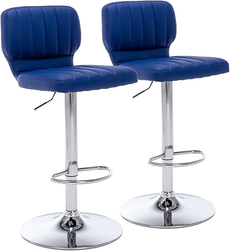 Miniatura 1 de Brage Living Juego de 2 taburetes de bar ajustables, modernos taburetes de bar giratorios de piel sintética con respaldo, sillas de barra de altura