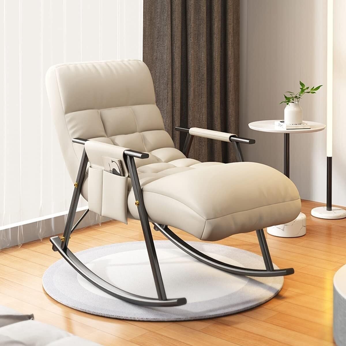 Mecedora Sala De Estar Dormitorio Sillón Sillón Reclinable Sillas Ocasionales Cómoda Silla Decorativa, Mecedora Moderna con Bolsillos Laterales (Beige)