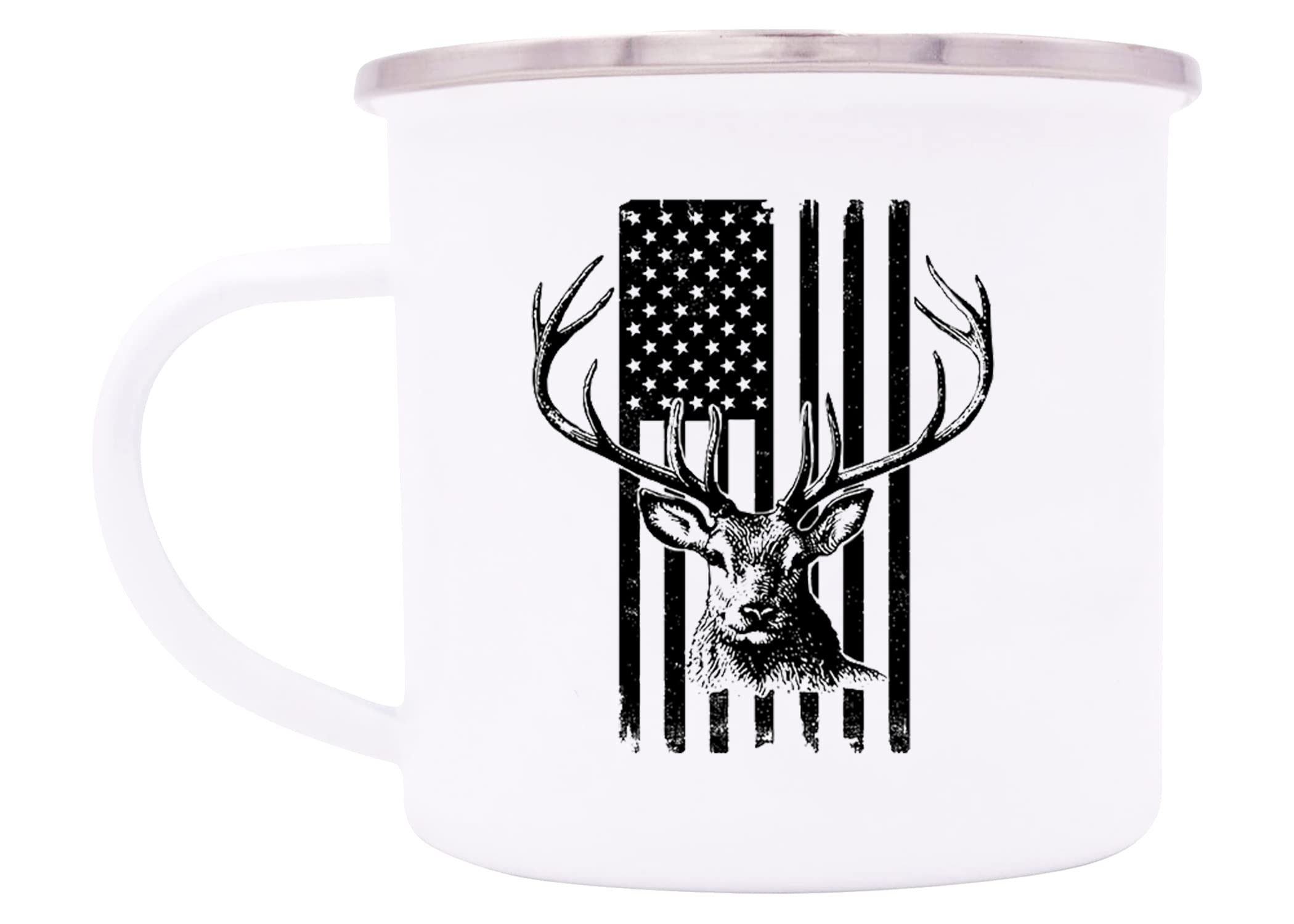 Rogue River Tactical Subdued Tattered USA Flag Buck Deer Hunting Camp Mug Enamel Camping Coffee Cup Hunter