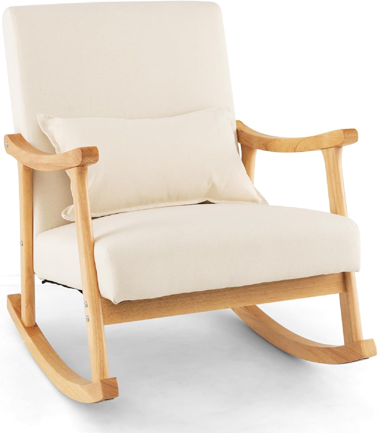 COSTWAY Relax Rocking Chair, Linen Fabric Upholstered Rocker Accent ...