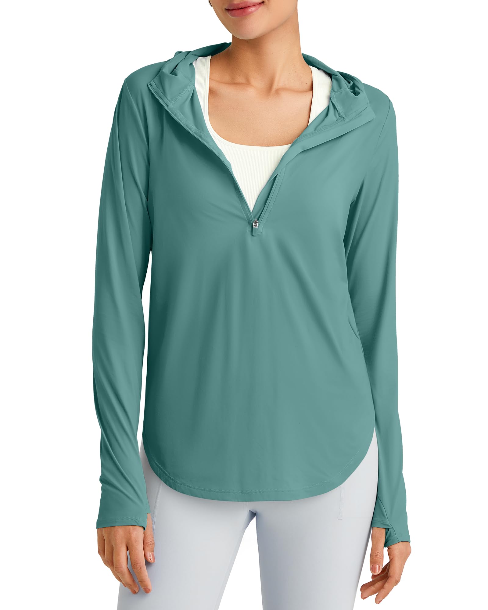 G4Free Lightbreeze Womens UPF 50+ Sun Shirts with Hoodie Long Sleeve Workout Tops Half Zip Rash Guard Hiking Fishing