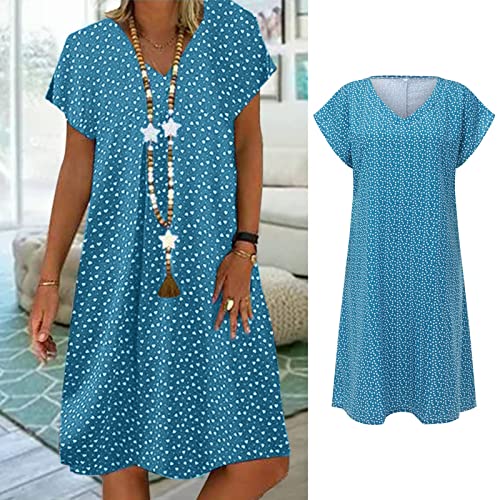 Robe t-shirt bleu manches courtes col V taille M tendance