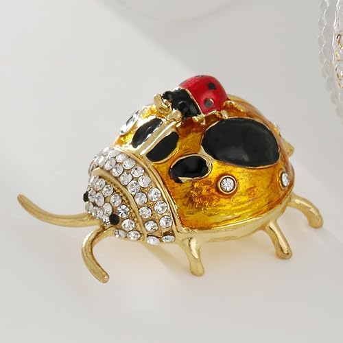 Miniatura 3 de Mini caja de baratijas de mariquita amarilla pintada a mano, decoración única del hogar, recuerdo coleccionable, adorno personalizado elegante hecho