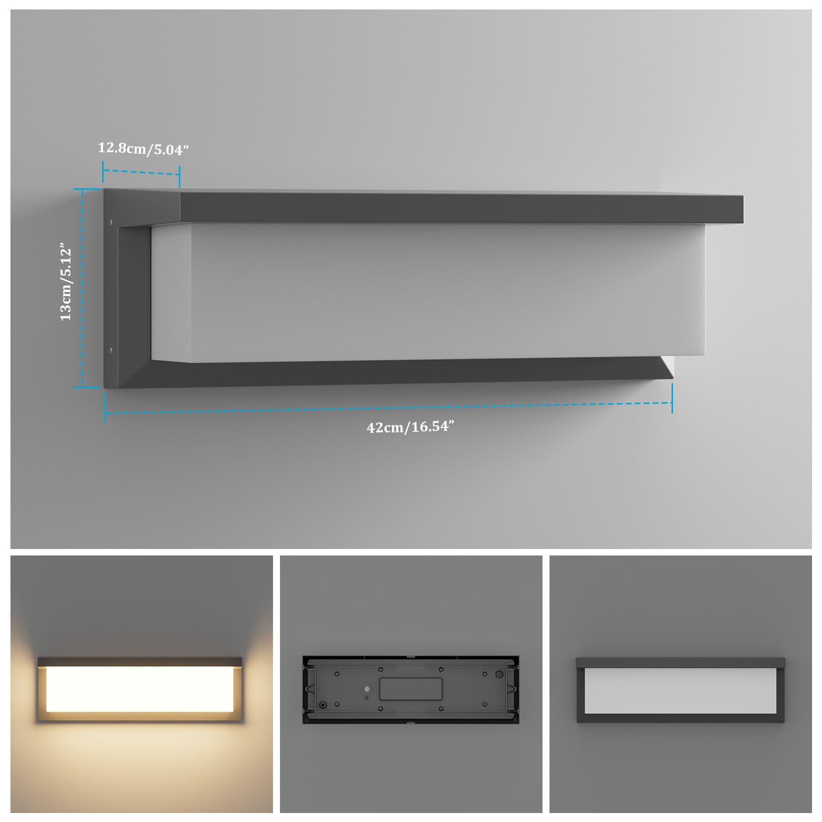 36W LED Luce da parete per esterni, 3000K, 3500lm, IP65 Lampada da parete impermeabile, Applique moderna per interni ed esterni, balcone, patio e così via.antracite | IP65 impermeabile, 3500 lm, lampada da parete in alluminio per interni ed esterni, terra
